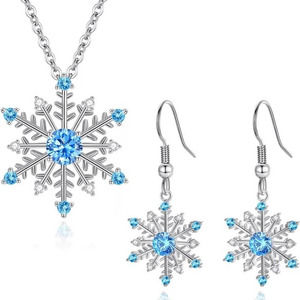 Blue Snowflakes Sterling Silver Necklace and Dangle Earrings Set